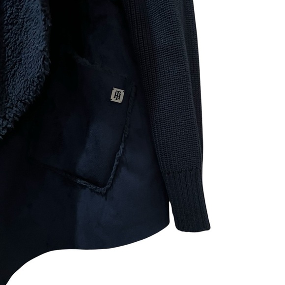 Tommy Hilfiger Large Navy Blue Waterfall Open Front Draped Cardigan Sweater C - Picture 3 of 6
